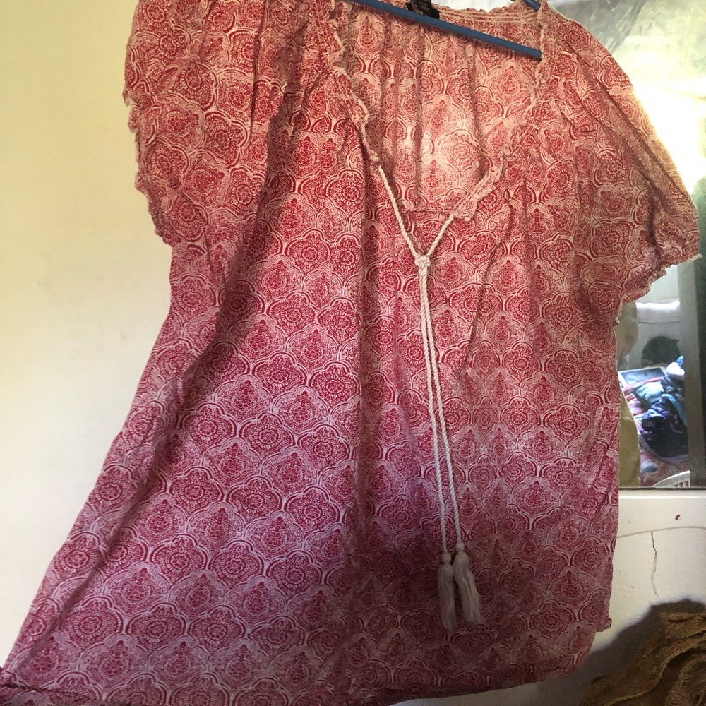 Ellos Red and White Patterned Blouse